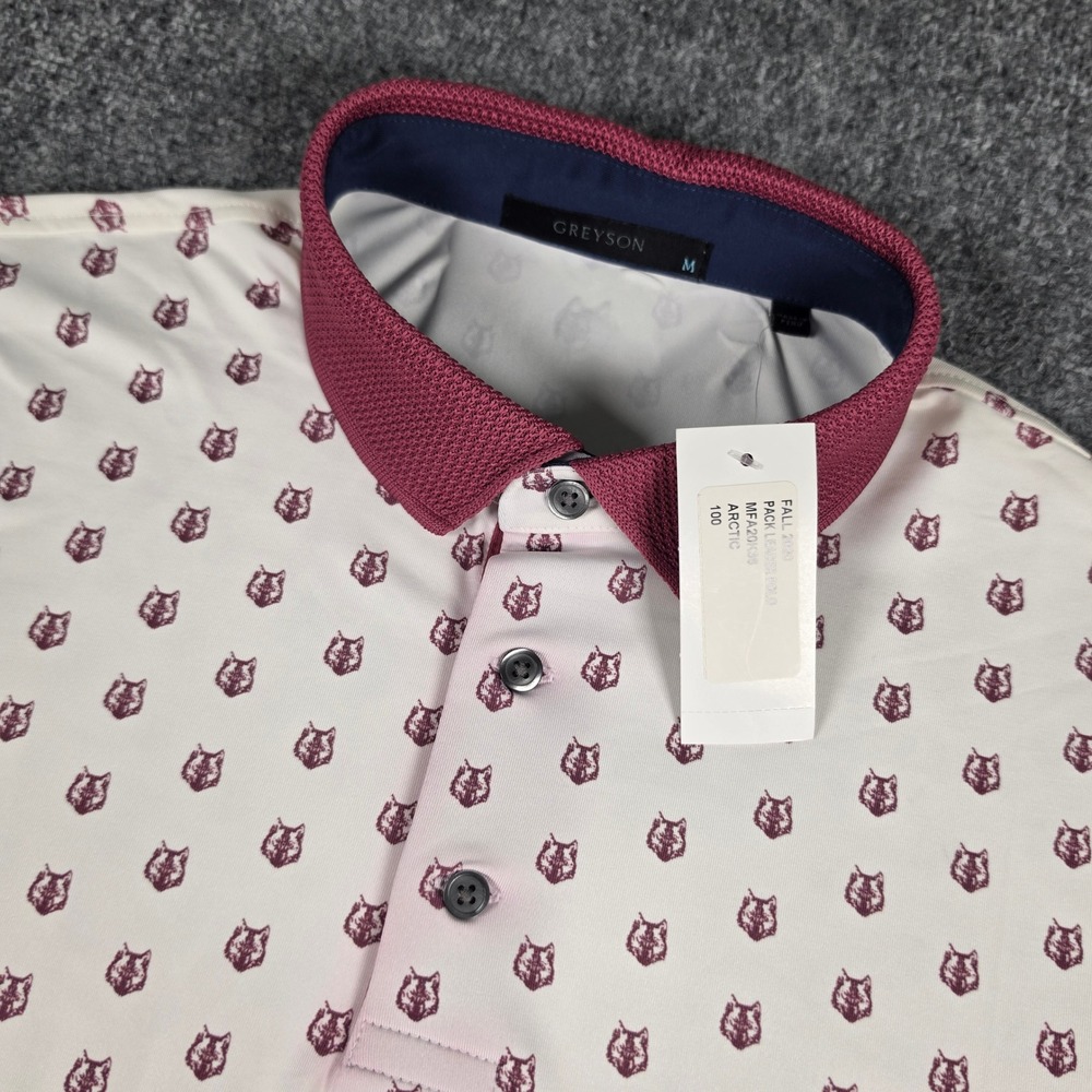 Greyson Pack Leader Polo Mens Size M Arctic Maroon Wolf Print MFA20K36 NWT